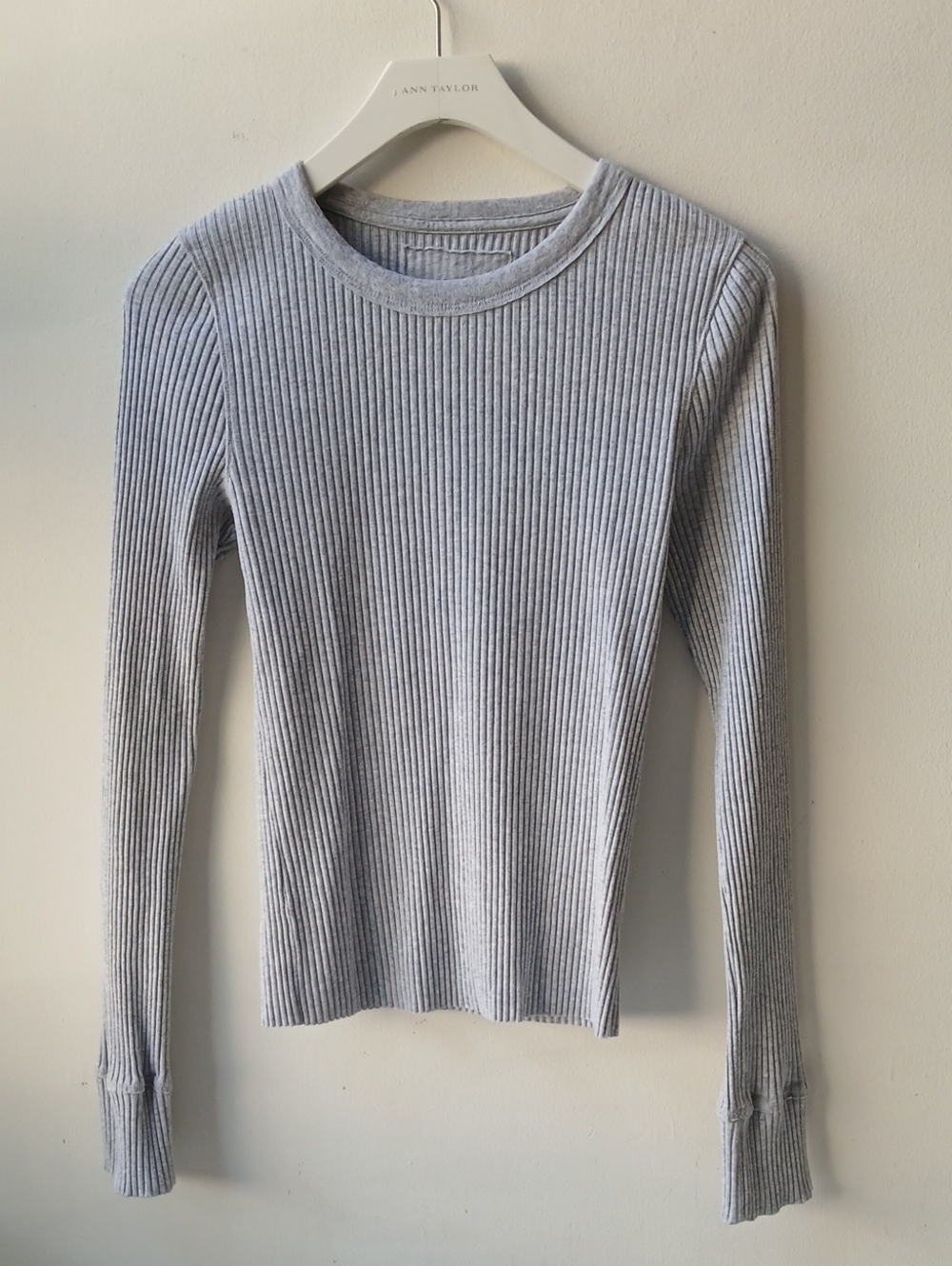 Aerie Ribbed Long Sleeve Shirt Light Gray Women's Small